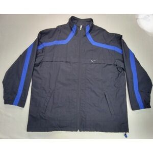 Y2K Nike Jacket Men 2XL Full Zip Center Back Swoosh Lined Blue Black LIMITED USE